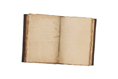 Beyaz bir arkaplanda izole edilmiş boş eski bir defter. Boşluğu kopyala.  