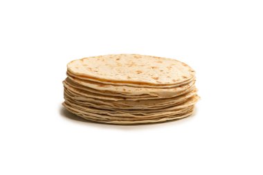 Pitta ekmeği beyaz arka planda izole edilmiş. Üst görünüm. 