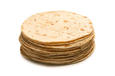 Pitta ekmeği beyaz arka planda izole edilmiş. Üst görünüm. 