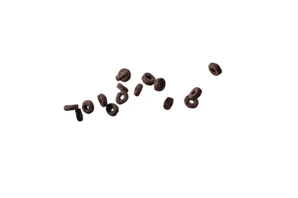 Los Anillos Chocolate Derraman Tazón Desayuno Aislado Sobre Fondo Blanco — Foto de Stock