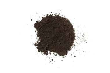 Beyaz arka planda izole edilmiş bitkiler için kara toprak. Yer deseni.