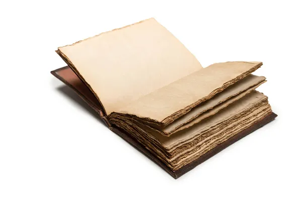 Otwarty Pusty Stary Notatnik Odizolowany Białym Tle Przestrzeń Kopiowania — Zdjęcie stockowe