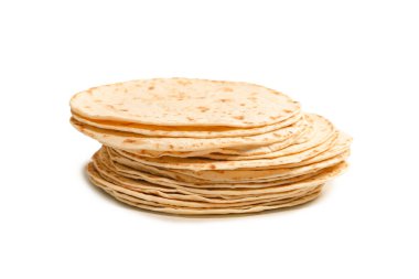 Pitta ekmeği beyaz arka planda izole edilmiş. Üst görünüm. 