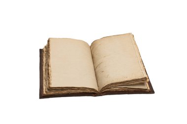 Beyaz bir arkaplanda izole edilmiş boş eski bir defter. Boşluğu kopyala.  