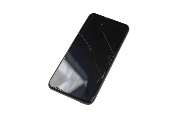 Smart Phone Con Schermo Rotto Isolato Uno Sfondo Bianco Vista — Foto Stock