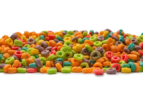 Copos Dulces Multicolores Bucles Cereales Aislado Sobre Fondo Blanco —  Fotos de Stock