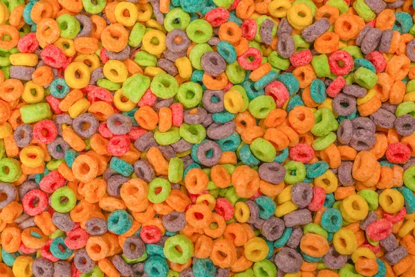 Sweet Multicolored Flakes Cereal Loops Background — Stock Photo, Image