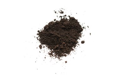 Beyaz arka planda izole edilmiş bitkiler için kara toprak. Yer deseni.