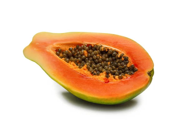 Papaya Frugt Isoleret Hvid Baggrund Tropiske Frugter Halvt Papaya Set - Stock-foto