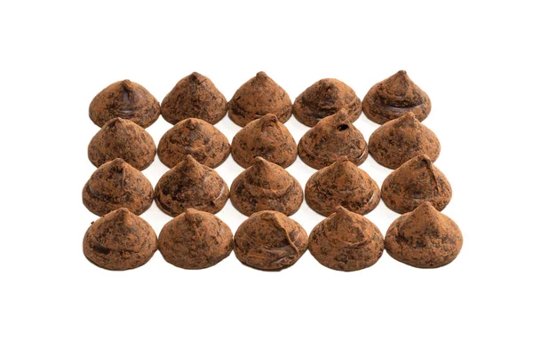 Trufas Chocolate Isoladas Fundo Branco Doces Chocolate — Fotografia de Stock