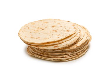 Pitta ekmeği beyaz arka planda izole edilmiş. Üst görünüm. 