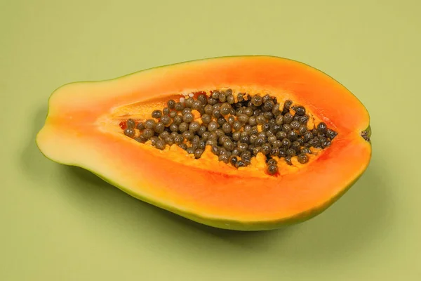 Papaya Frugt Grøn Baggrund Tropiske Frugter Halv Papaya - Stock-foto