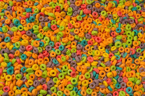 Sweet Multicolored Flakes Cereal Loops Background — Stock Photo, Image