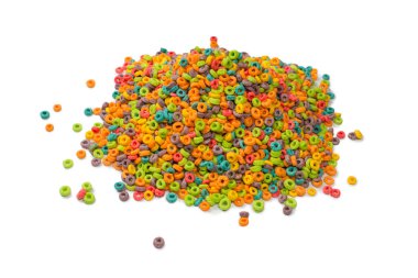 Çok renkli tanecikler, gevrek döngüleri. Beyaz bir arkaplanda izole edilmiş. 