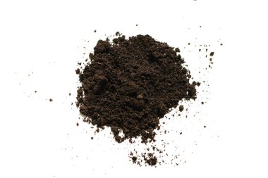Beyaz arka planda izole edilmiş bitkiler için kara toprak. Yer deseni.
