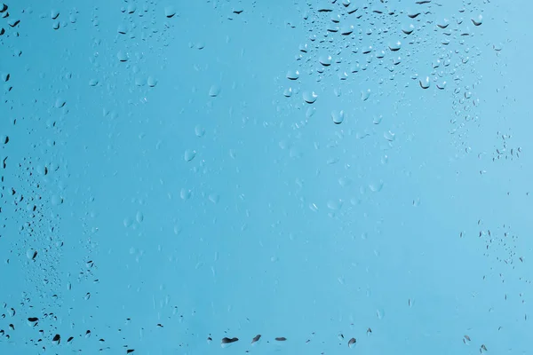 Blå Backgrond Med Vattendroppar Vått Glas Kopiera Utrymme — Stockfoto