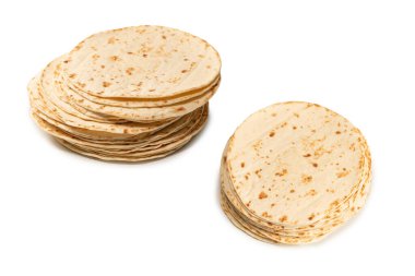 Pitta ekmeği beyaz arka planda izole edilmiş. Üst görünüm. 