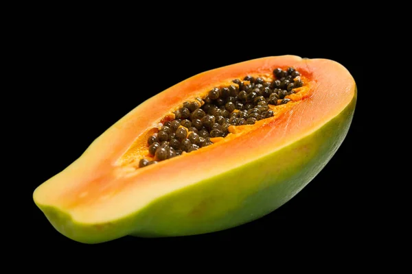 Papaya Frukt Isolerad Vit Bakgrund Tropisk Frukt Hälften Papaya Ovanifrån — Stockfoto