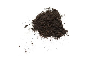 Beyaz arka planda izole edilmiş bitkiler için kara toprak. Yer deseni.
