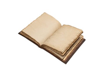 Beyaz bir arkaplanda izole edilmiş boş eski bir defter. Boşluğu kopyala.  