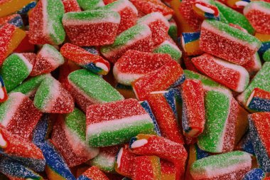 Çeşit çeşit şekerleme. Üst Manzara. Jöle tatlısı arka planı. 