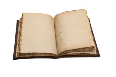 Beyaz bir arkaplanda izole edilmiş boş eski bir defter. Boşluğu kopyala.  