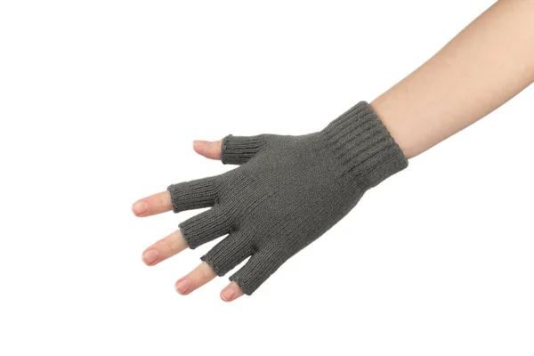Γυναίκα Χέρια Ζεστά Γάντια Που Απομονώνονται Λευκό Φόντο — Φωτογραφία Αρχείου