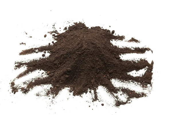 Beyaz arka planda izole edilmiş bitkiler için kara toprak. Yer deseni.