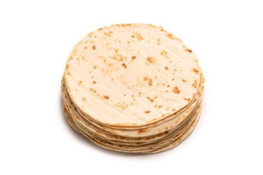 Pitta ekmeği beyaz arka planda izole edilmiş. Üst görünüm. 