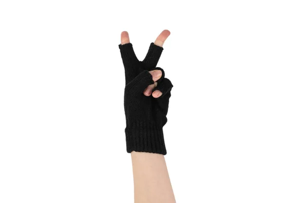 Женщина Руки Теплых Перчатках Изолированы Белом Фоне — стоковое фото