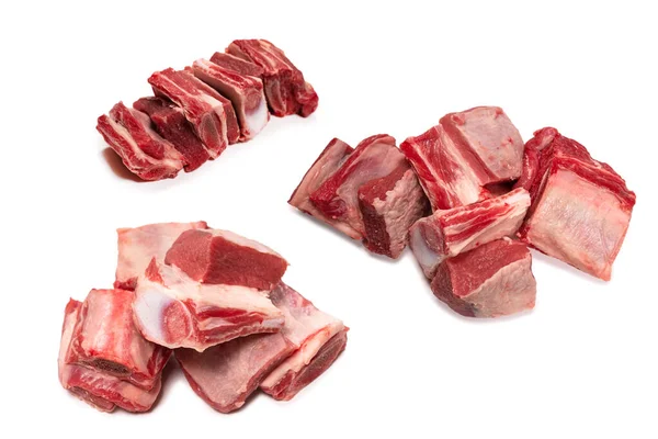 Costillas Res Crudas Aisladas Sobre Fondo Blanco Vista Superior — Foto de Stock