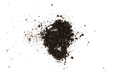 Beyaz arka planda izole edilmiş bitkiler için kara toprak. Yer deseni.