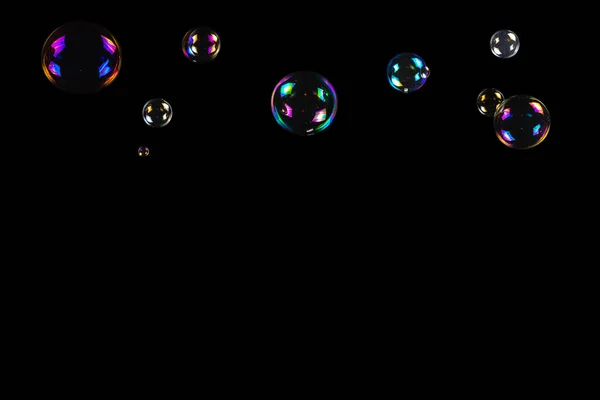 Burbujas Jabón Aisladas Sobre Fondo Negro Copiar Espacio — Foto de Stock