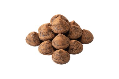 Beyaz arka planda izole edilmiş çikolatalı mantarlar. Çikolatalı şekerler.. 