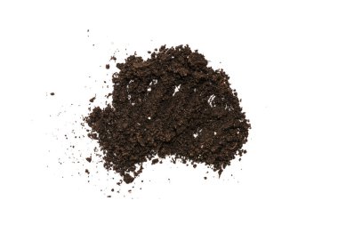 Beyaz arka planda izole edilmiş bitkiler için kara toprak. Yer deseni.