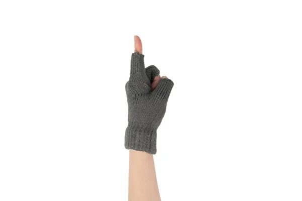 白い背景に隔離された暖かい手袋の女性の手 — ストック写真