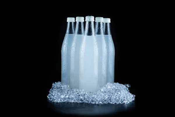 White Bottle Soda Drink Ice Black Background — Foto Stock