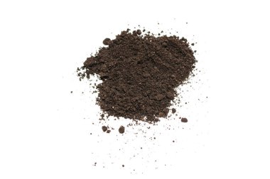 Beyaz arka planda izole edilmiş bitkiler için kara toprak. Yer deseni.