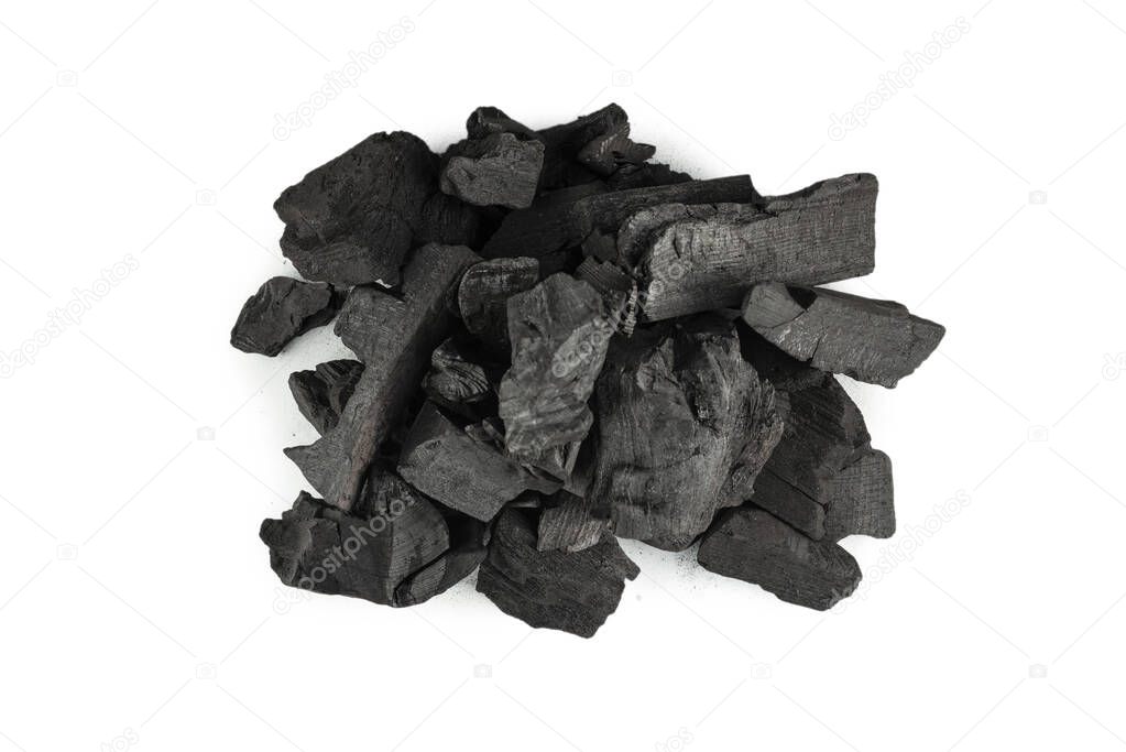 Black oak coal isolated on a white background. 