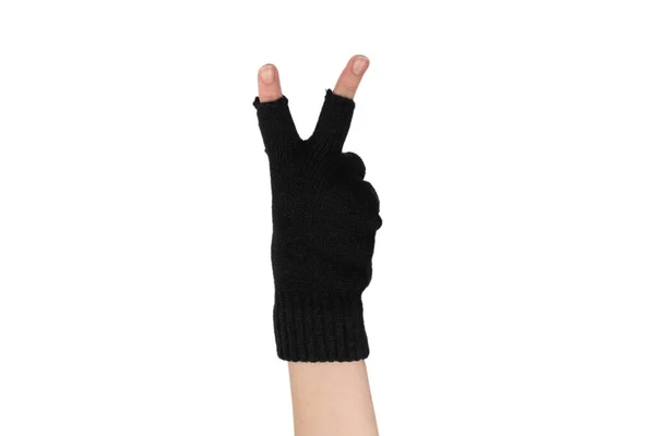 Ręce Kobiety Ciepłych Rękawiczkach Odizolowane Białym Tle — Zdjęcie stockowe