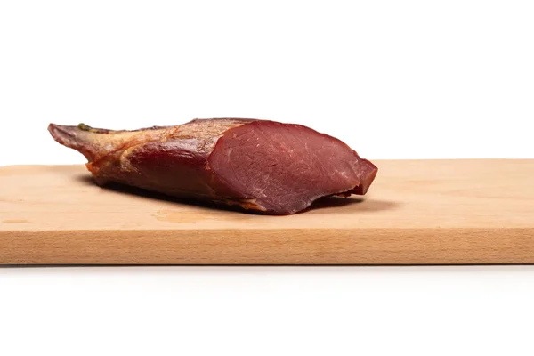 Carne Fumada Isolada Num Fundo Branco Vista Superior — Fotografia de Stock