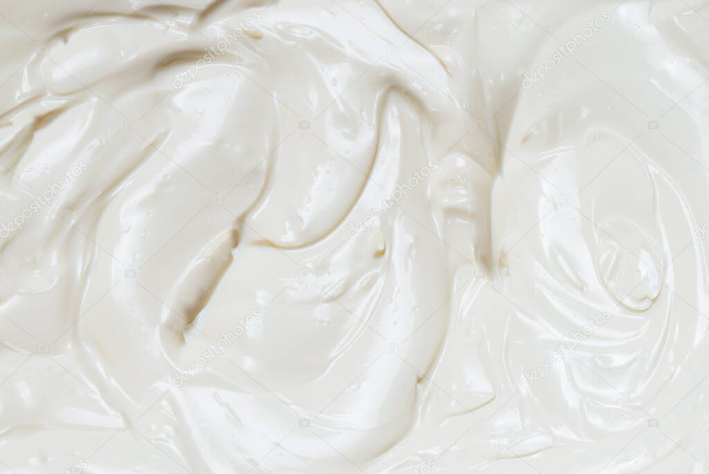 White whipped cream texture. Top view. 