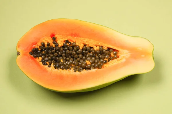 Papaya Fruit Green Background Tropical Fruit Half Papaya — Stock Photo, Image