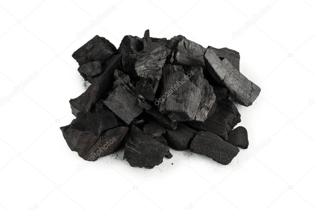 Black oak coal isolated on a white background. 