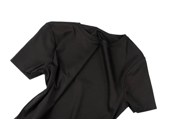Czarna Bawełniana Koszulka Odizolowana Białym Tle — Zdjęcie stockowe