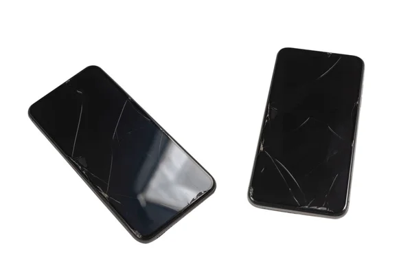 Smart Phone Con Schermo Rotto Isolato Uno Sfondo Bianco Vista — Foto Stock