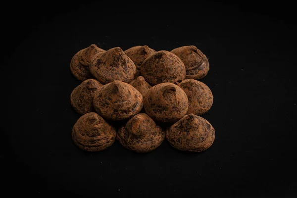 Chocolate Truffles Black Background Chocolate Candies — Stock Photo, Image