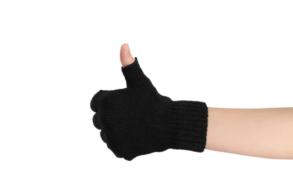 白い背景に隔離された暖かい手袋の女性の手 — ストック写真