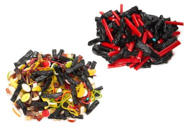 Lezzetli jöleli şekerlerin karışımı. Üst görünüm.  