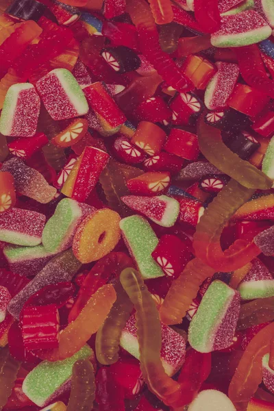 Verschiedene Leckere Gummibärchen Ansicht Von Oben Gelee Bonbons Hintergrund — Stockfoto